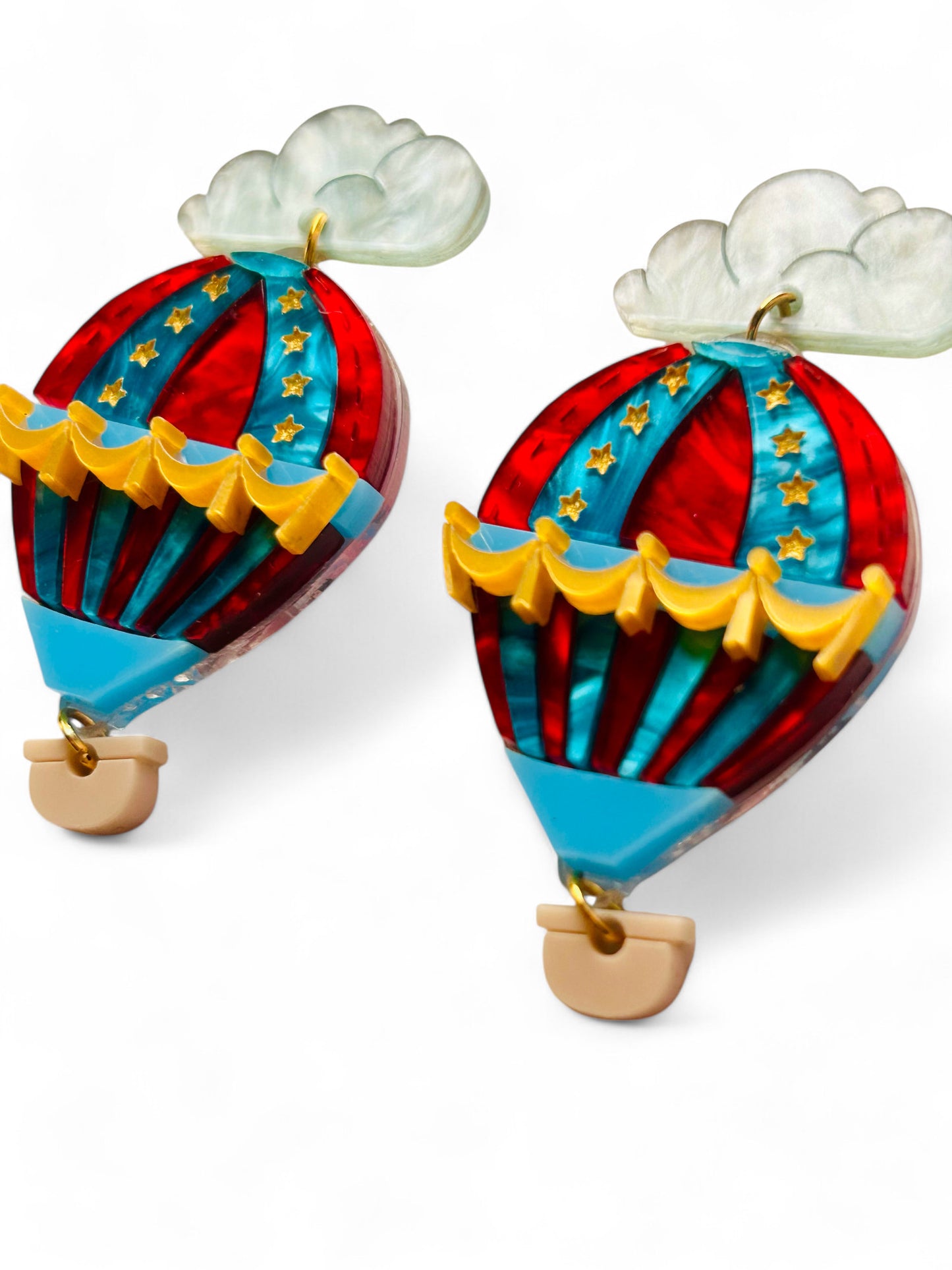 Mongolfiera Vintage Rossa & Blu -  Orecchini con Nuvoletta