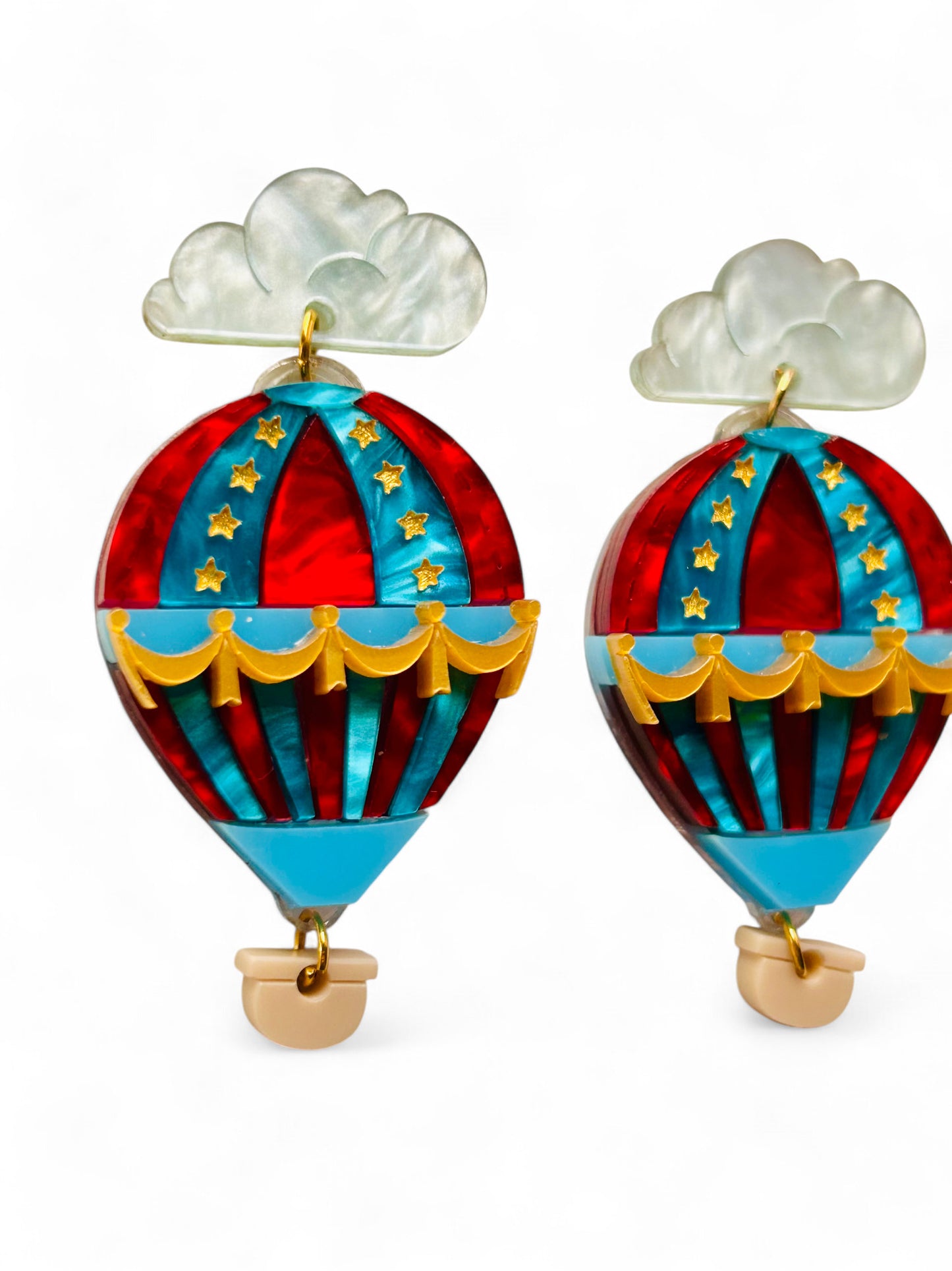 Mongolfiera Vintage Rossa & Blu -  Orecchini con Nuvoletta