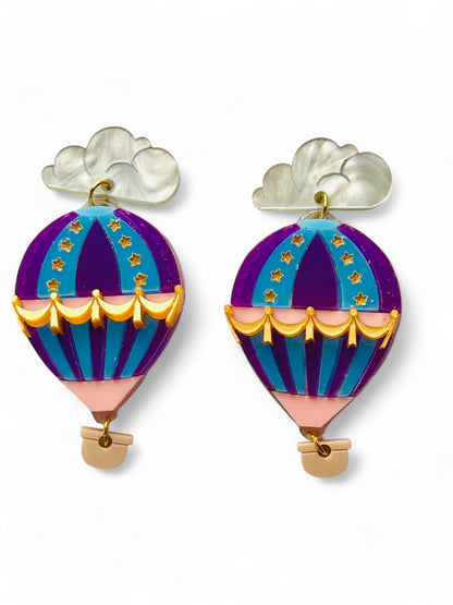 Mongolfiera Vintage Blu & Viola -  Orecchini con Nuvoletta