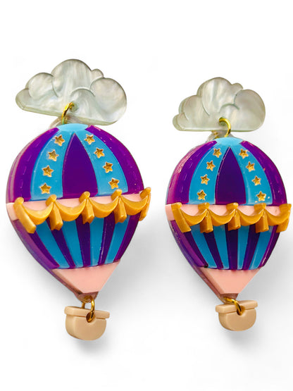 Mongolfiera Vintage Blu & Viola -  Orecchini con Nuvoletta