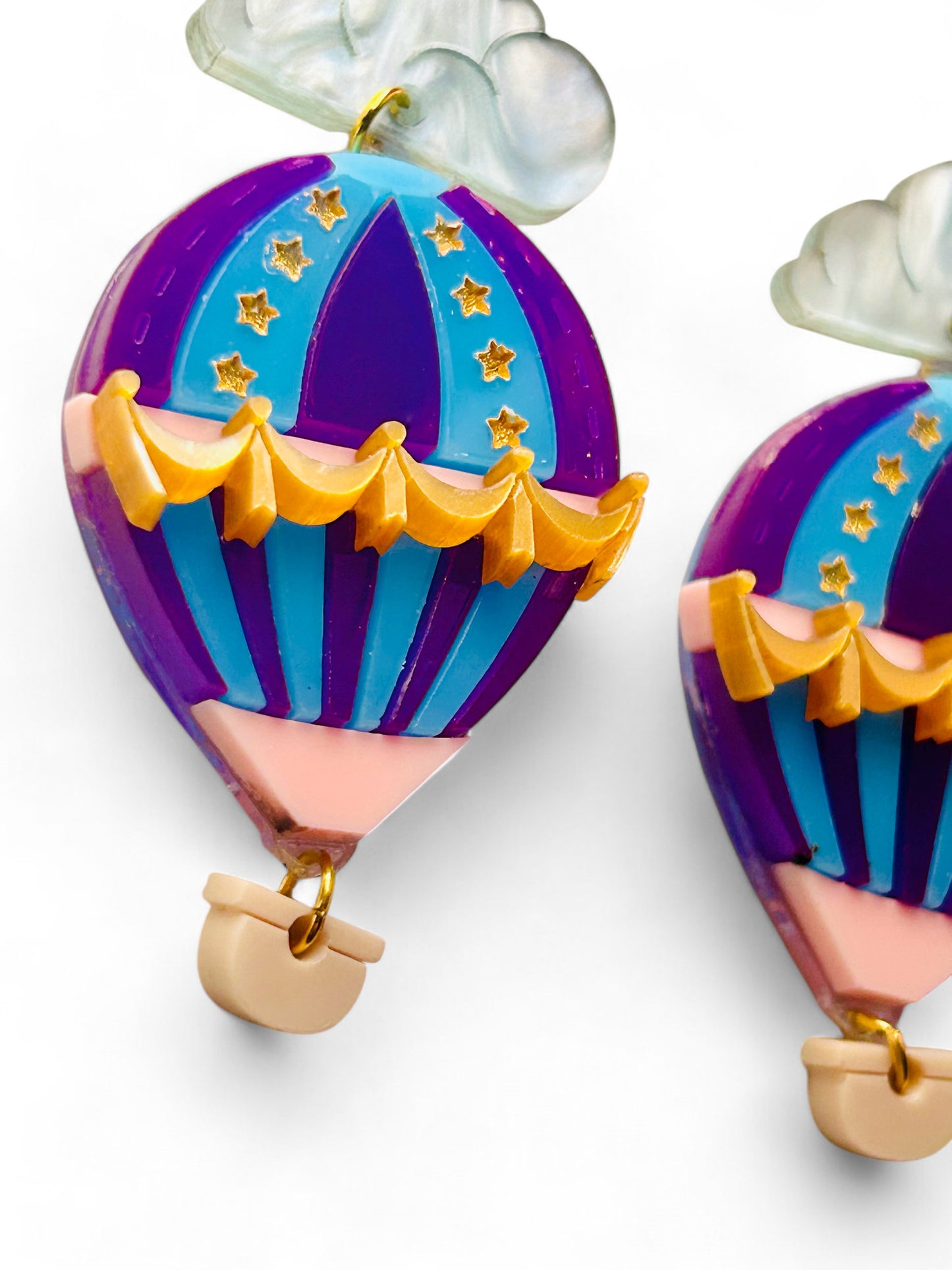 Mongolfiera Vintage Blu & Viola -  Orecchini con Nuvoletta