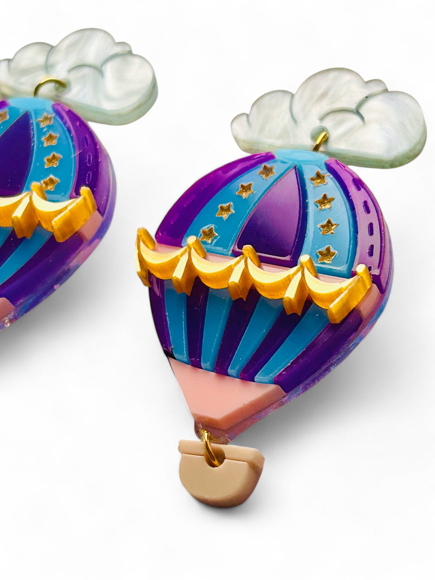 Mongolfiera Vintage Blu & Viola -  Orecchini con Nuvoletta