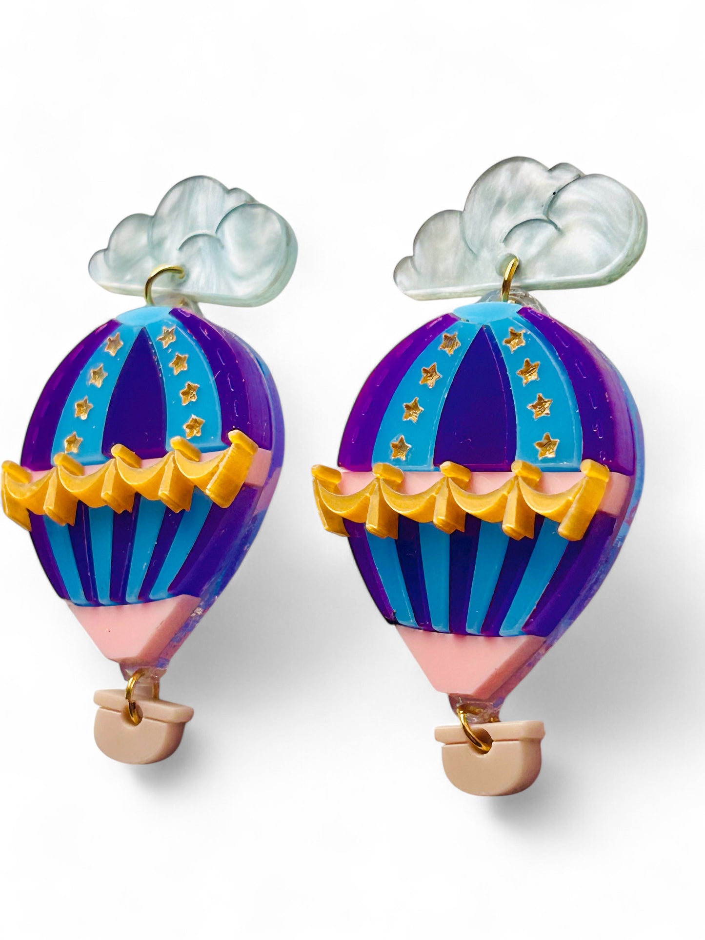 Mongolfiera Vintage Blu & Viola -  Orecchini con Nuvoletta