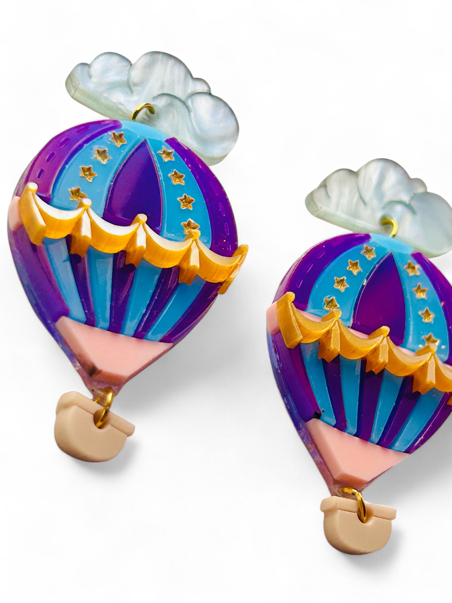 Mongolfiera Vintage Blu & Viola -  Orecchini con Nuvoletta