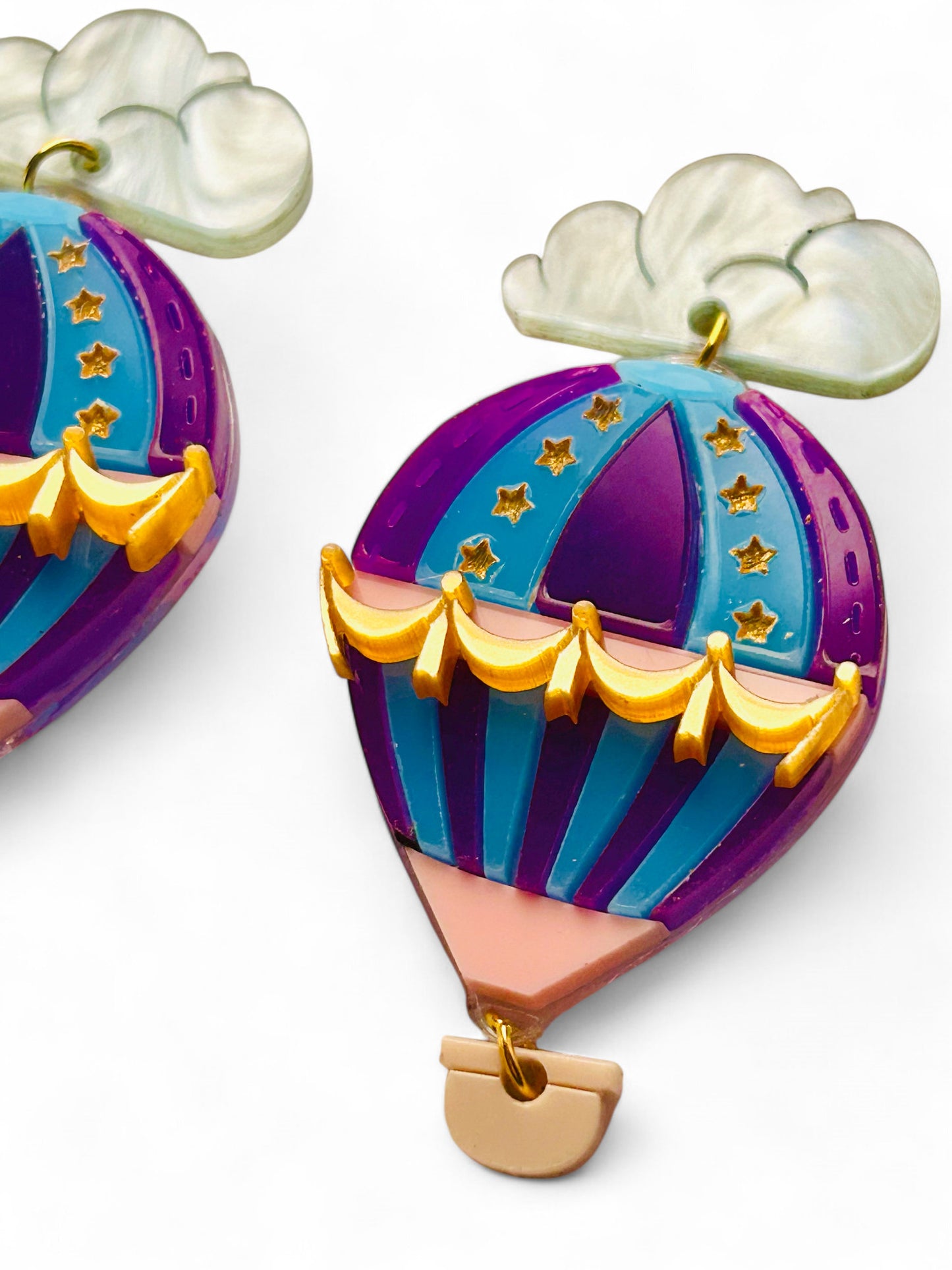 Mongolfiera Vintage Blu & Viola -  Orecchini con Nuvoletta