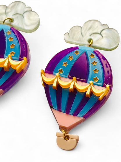Mongolfiera Vintage Blu & Viola -  Orecchini con Nuvoletta