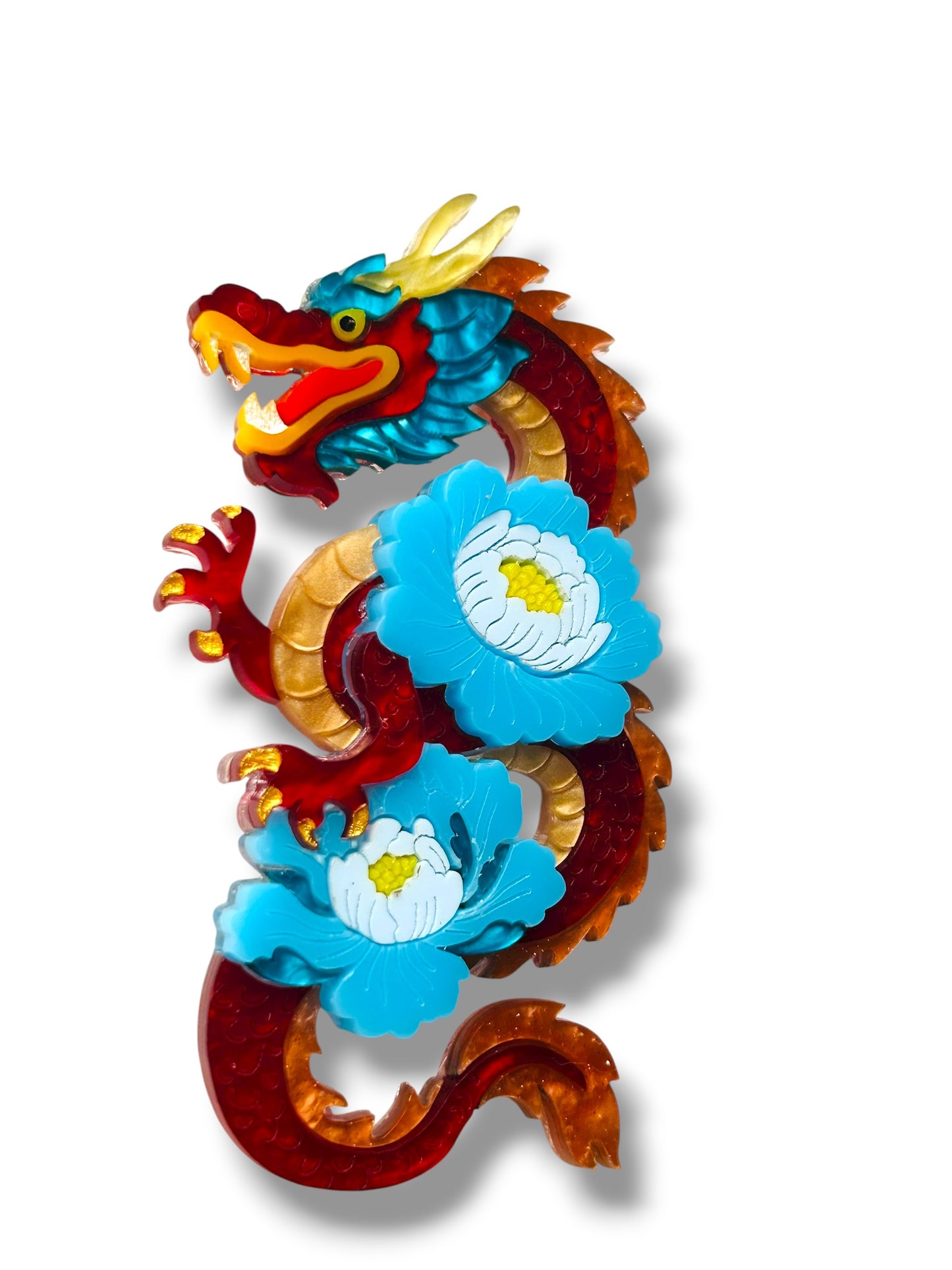 Echo Of The East - Spilla Dragone Cinese con Peonie