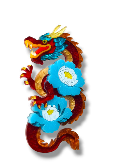 Echo Of The East - Spilla Dragone Cinese con Peonie