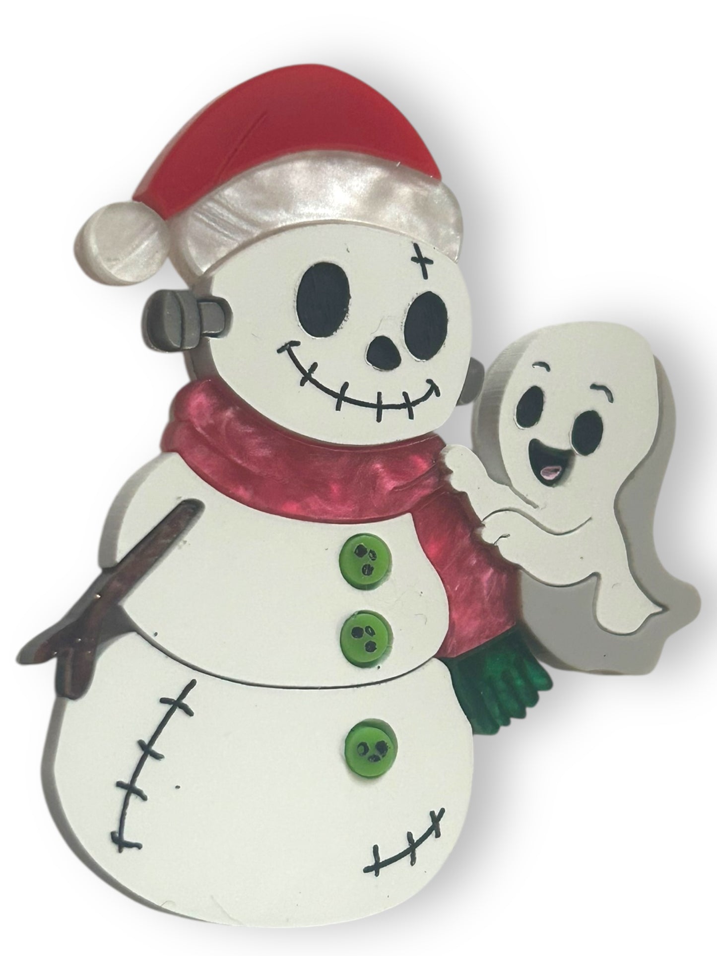 Spooky Christmas  - Spilla Fantasma con Pupazzo di Neve