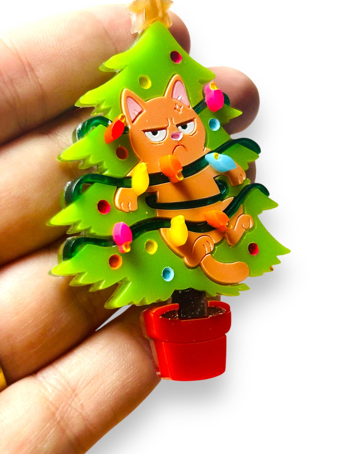 Meowy Christmas - Spilla Gatto Incastrato nell'Albero di Natale