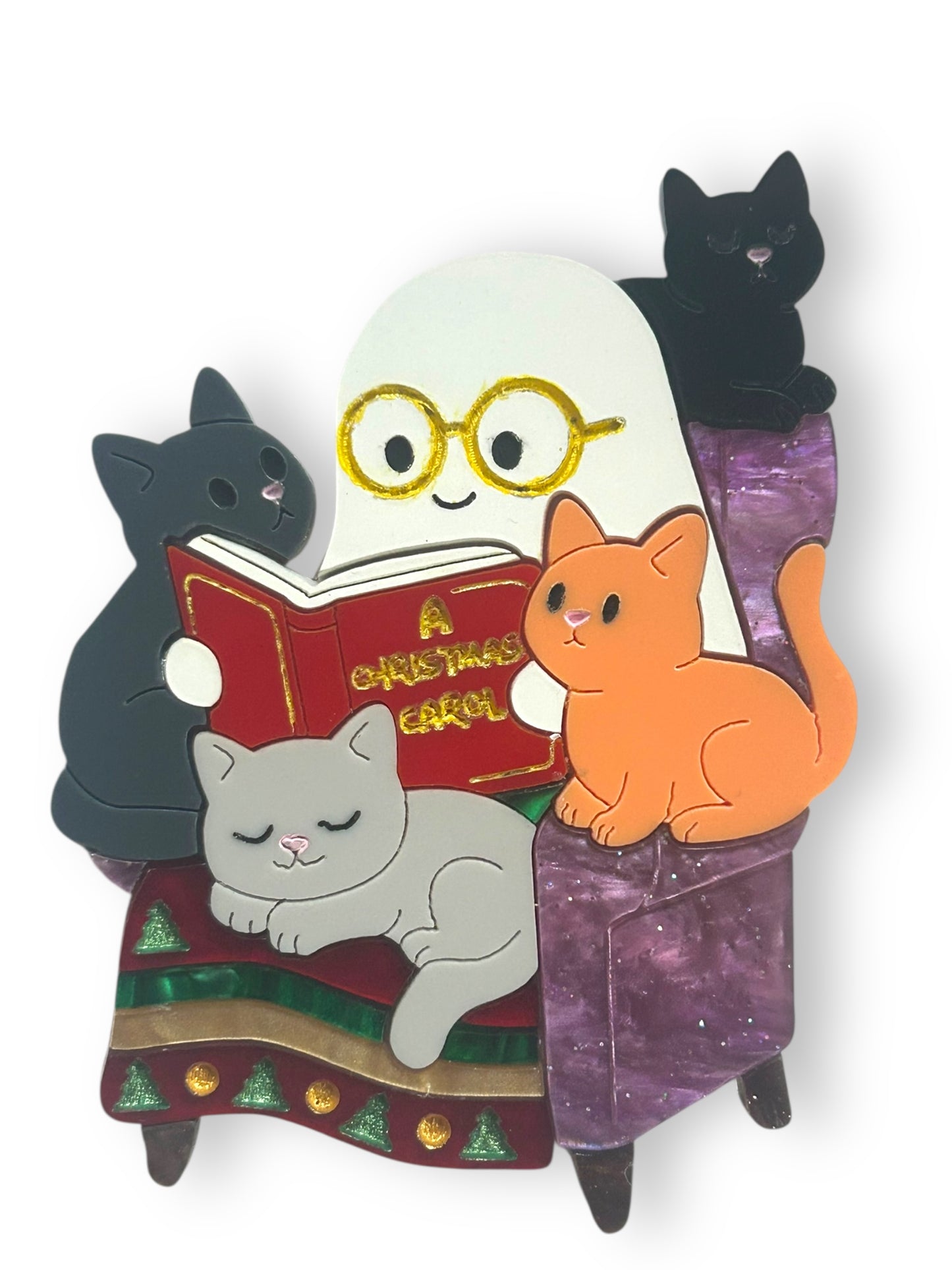 Spooky Christmas  - Spilla Fantasma con Libro e Gattini