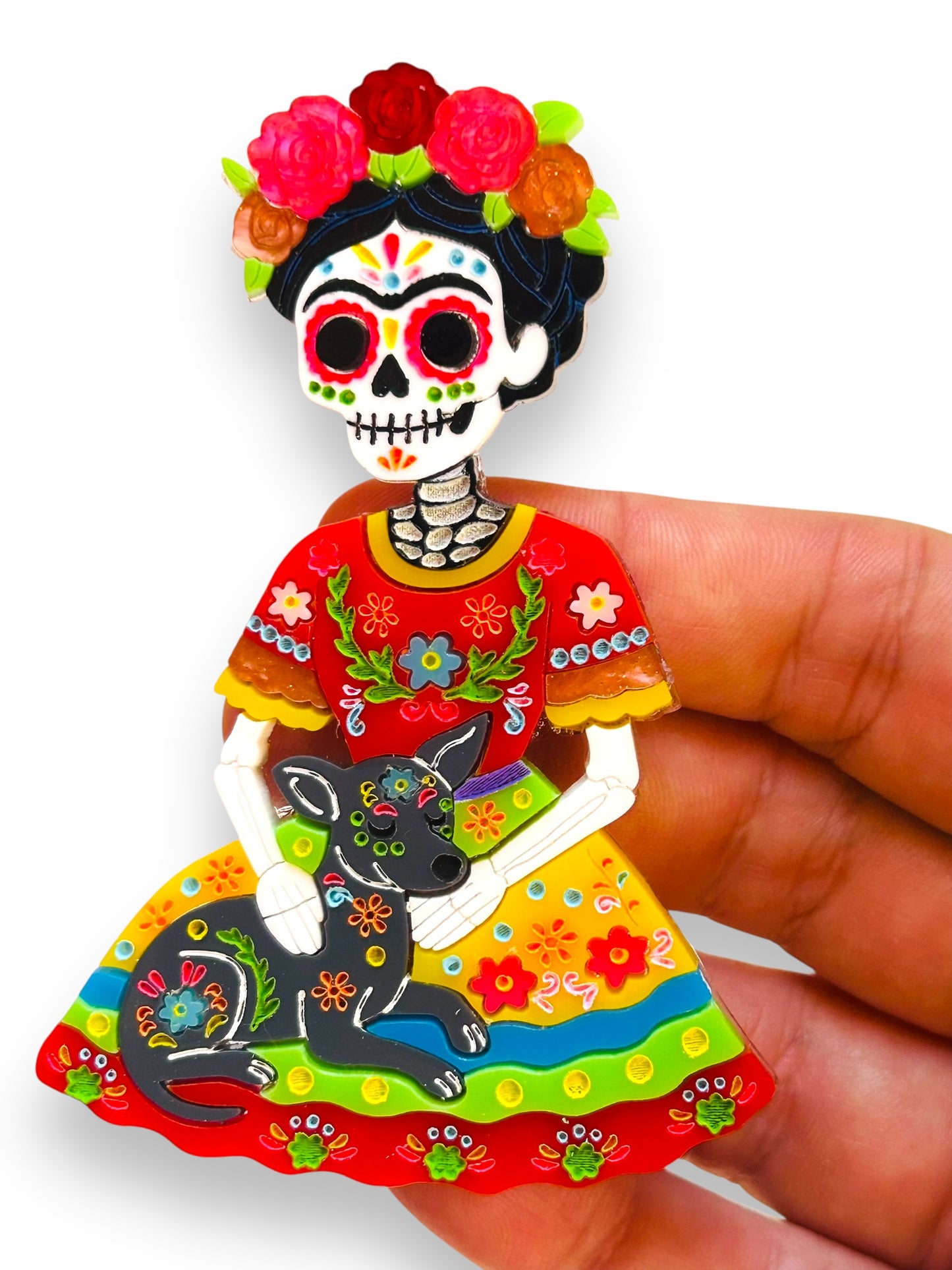 Mexico Lindo Y Querido - Spilla Frida Calavera con Xolo
