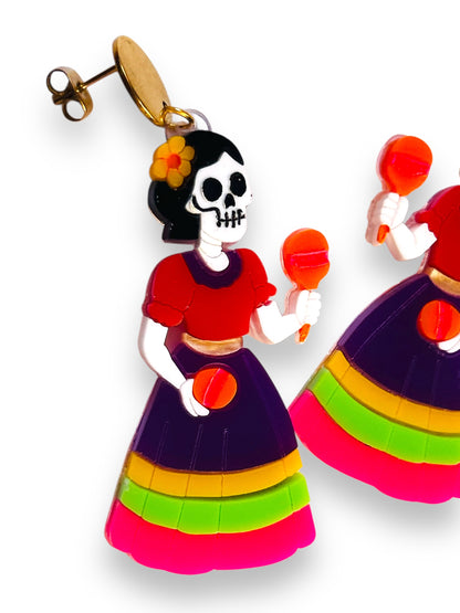 Mexico Lindo Y Querido - Orecchini Calavera con Maracas