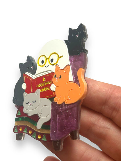 Spooky Christmas  - Spilla Fantasma con Libro e Gattini