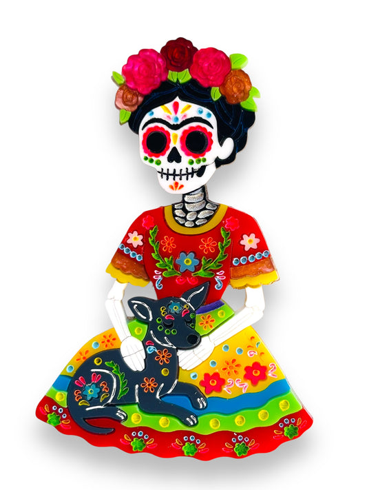 Mexico Lindo Y Querido - Spilla Frida Calavera con Xolo