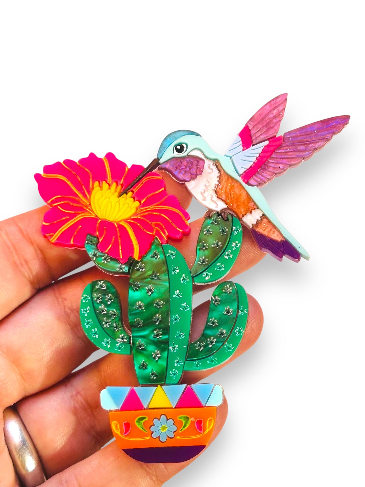 Mexico Lindo Y Querido - Spilla Cactus con Colibrì