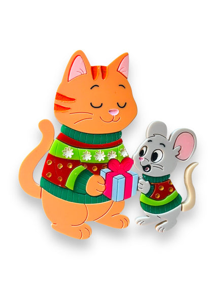 Meowy Christmas - Spilla Gatto con Topolino e Regali