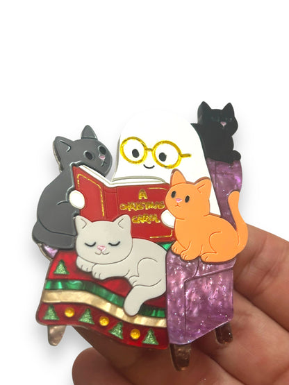 Spooky Christmas  - Spilla Fantasma con Libro e Gattini