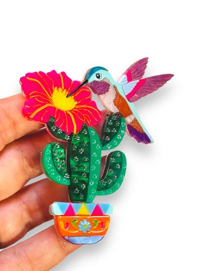 Mexico Lindo Y Querido - Spilla Cactus con Colibrì