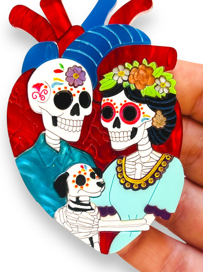 Mexico Lindo Y Querido - Spilla Cuore Anatomico Calaveras con Cane