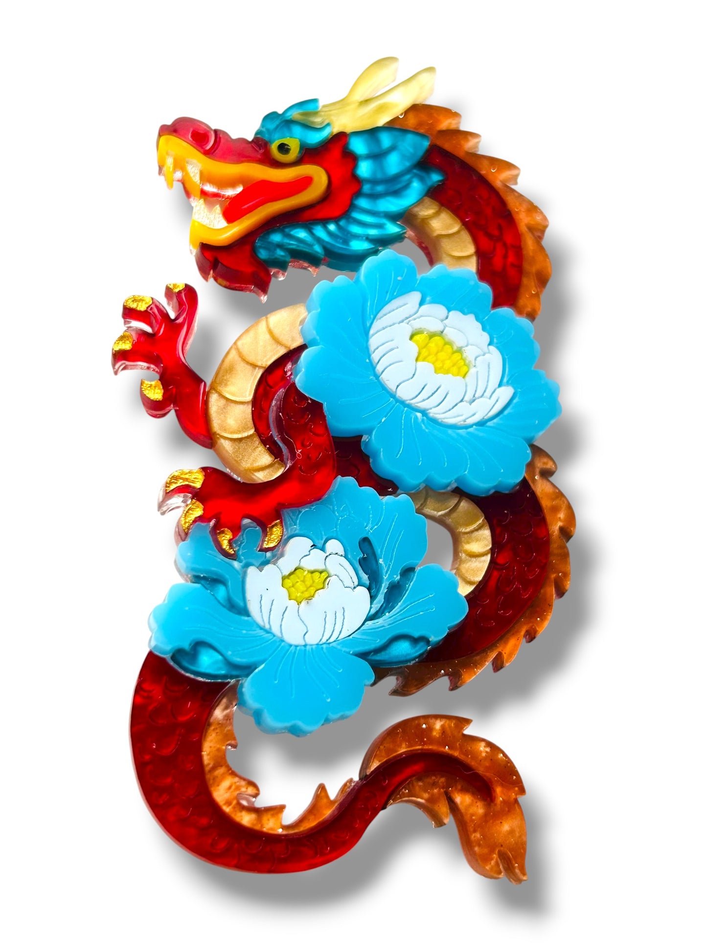 Echo Of The East - Spilla Dragone Cinese con Peonie