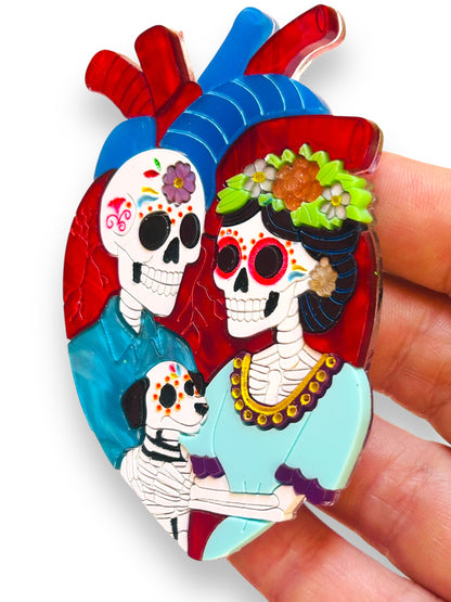 Mexico Lindo Y Querido - Spilla Cuore Anatomico Calaveras con Cane