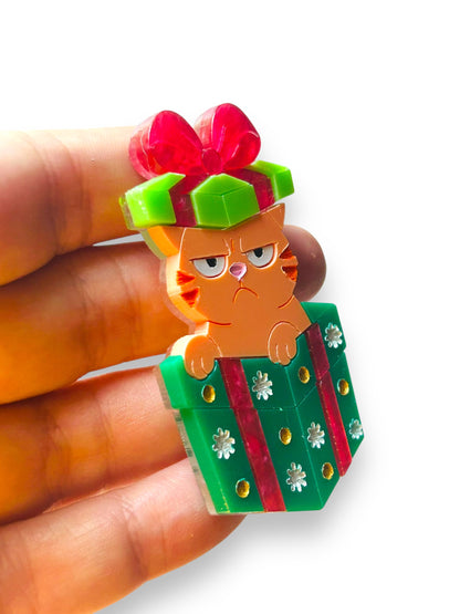 Meowy Christmas - Spilla Gatto dentro Scatola Regalo