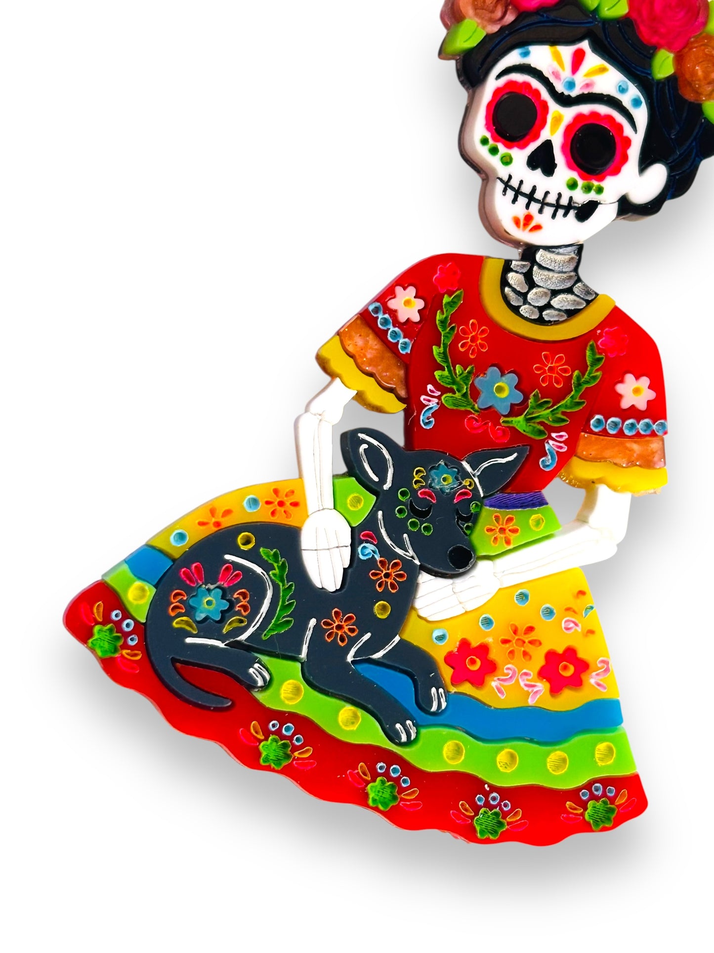Mexico Lindo Y Querido - Spilla Frida Calavera con Xolo