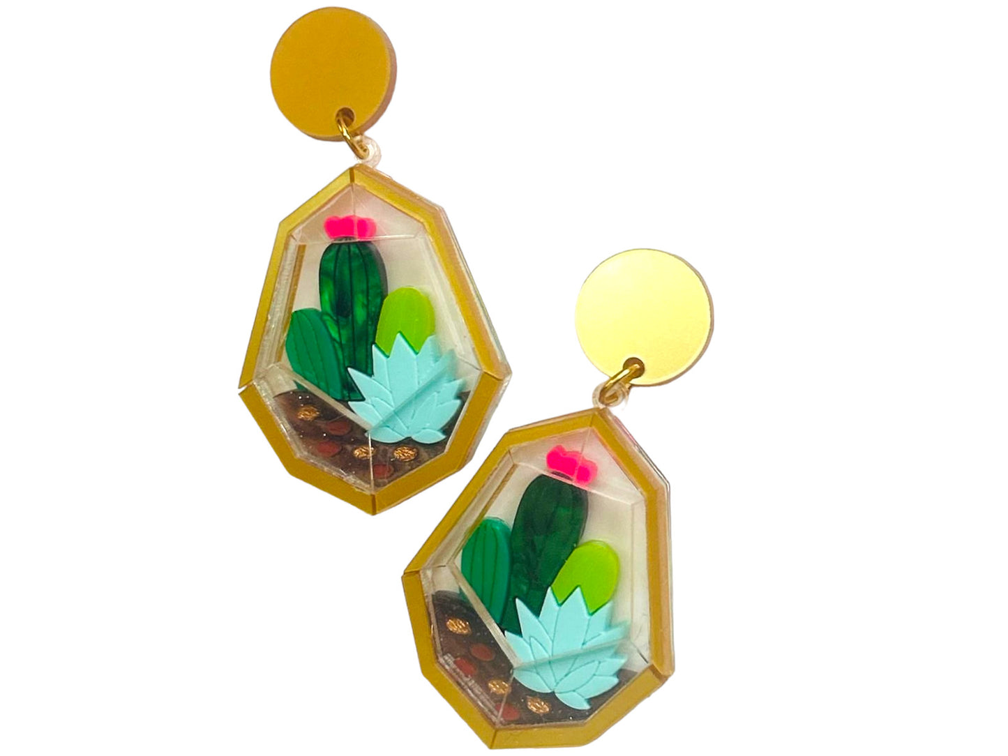 Piante Grasse - Terrario con Tre Cactus - Orecchini