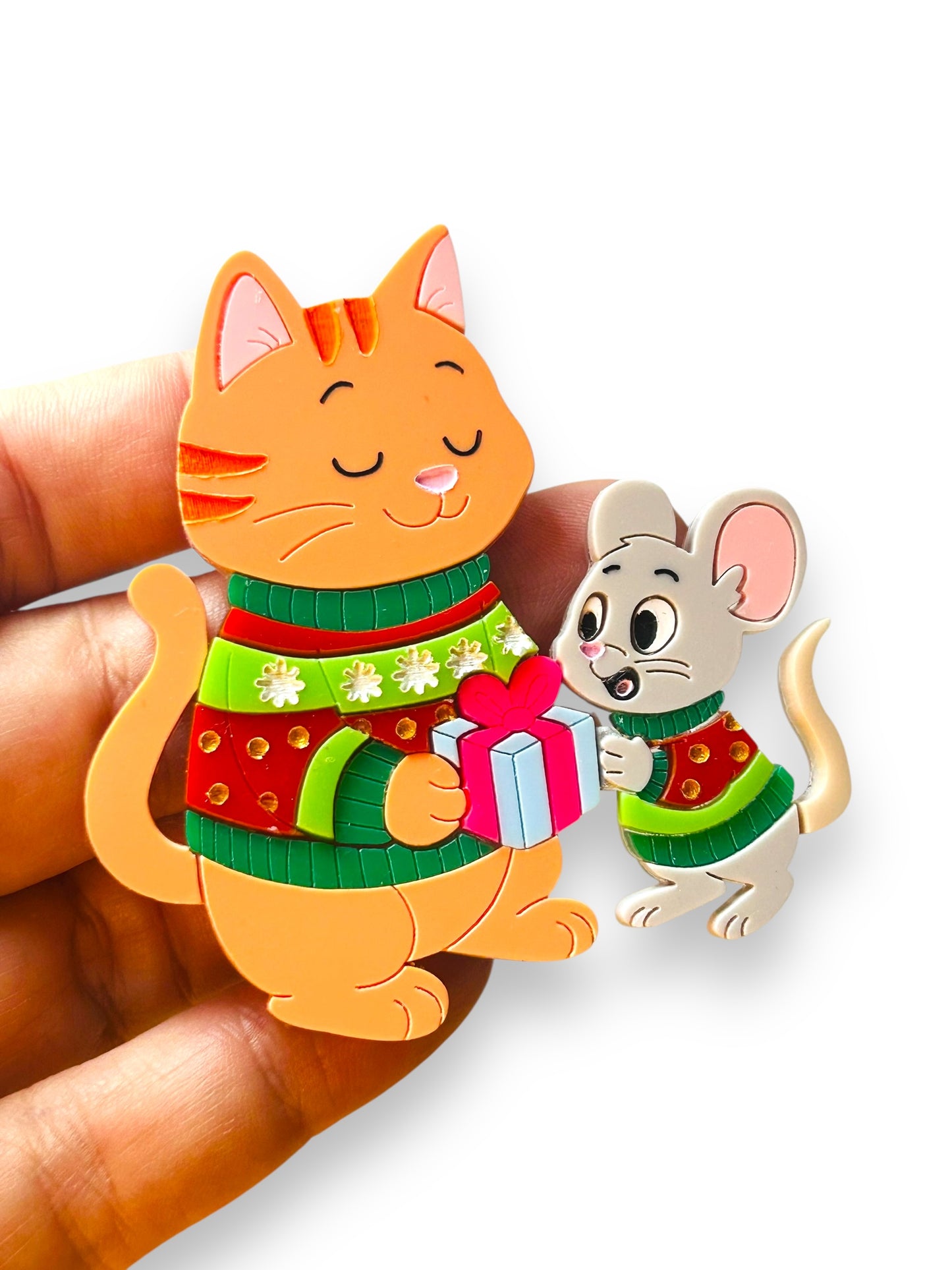 Meowy Christmas - Spilla Gatto con Topolino e Regali