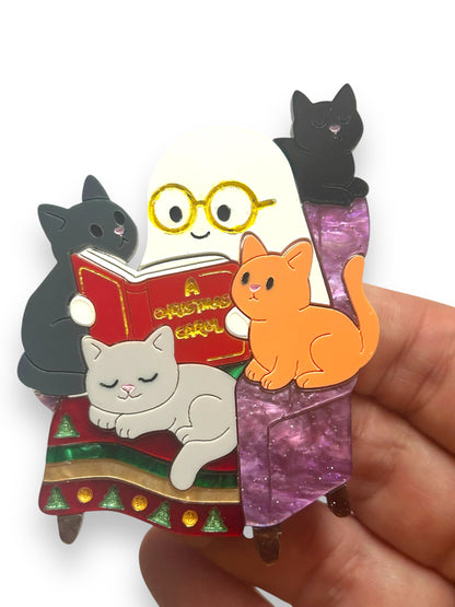 Spooky Christmas  - Spilla Fantasma con Libro e Gattini