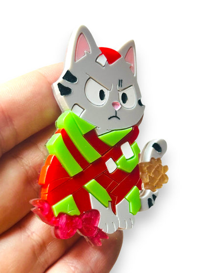 Meowy Christmas - Spilla Gatto Impacchettato