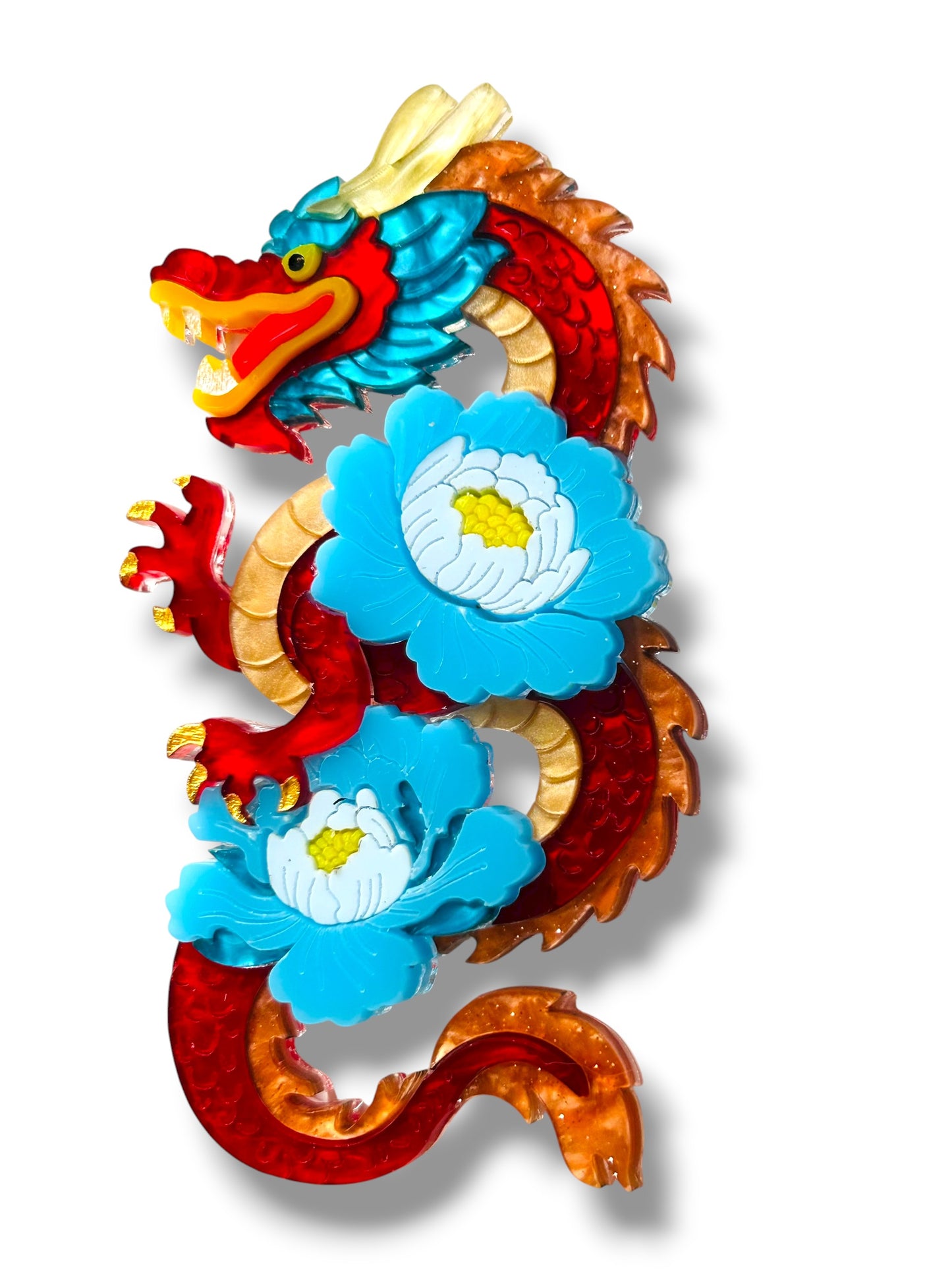 Echo Of The East - Spilla Dragone Cinese con Peonie