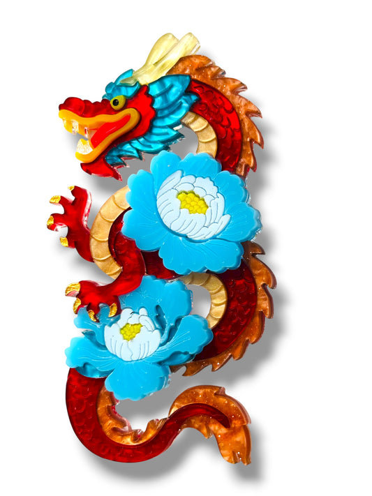 Echo Of The East - Spilla Dragone Cinese con Peonie