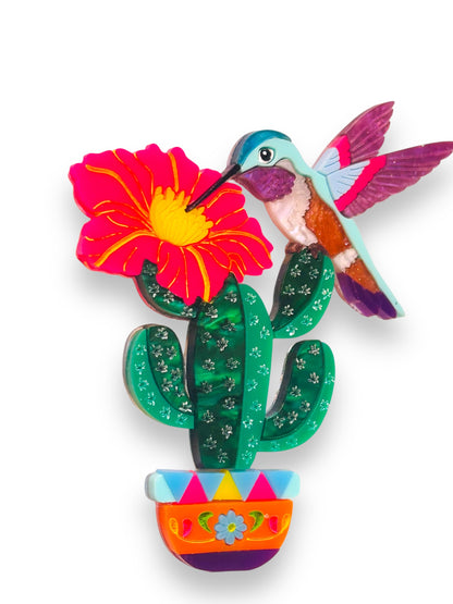Mexico Lindo Y Querido - Spilla Cactus con Colibrì