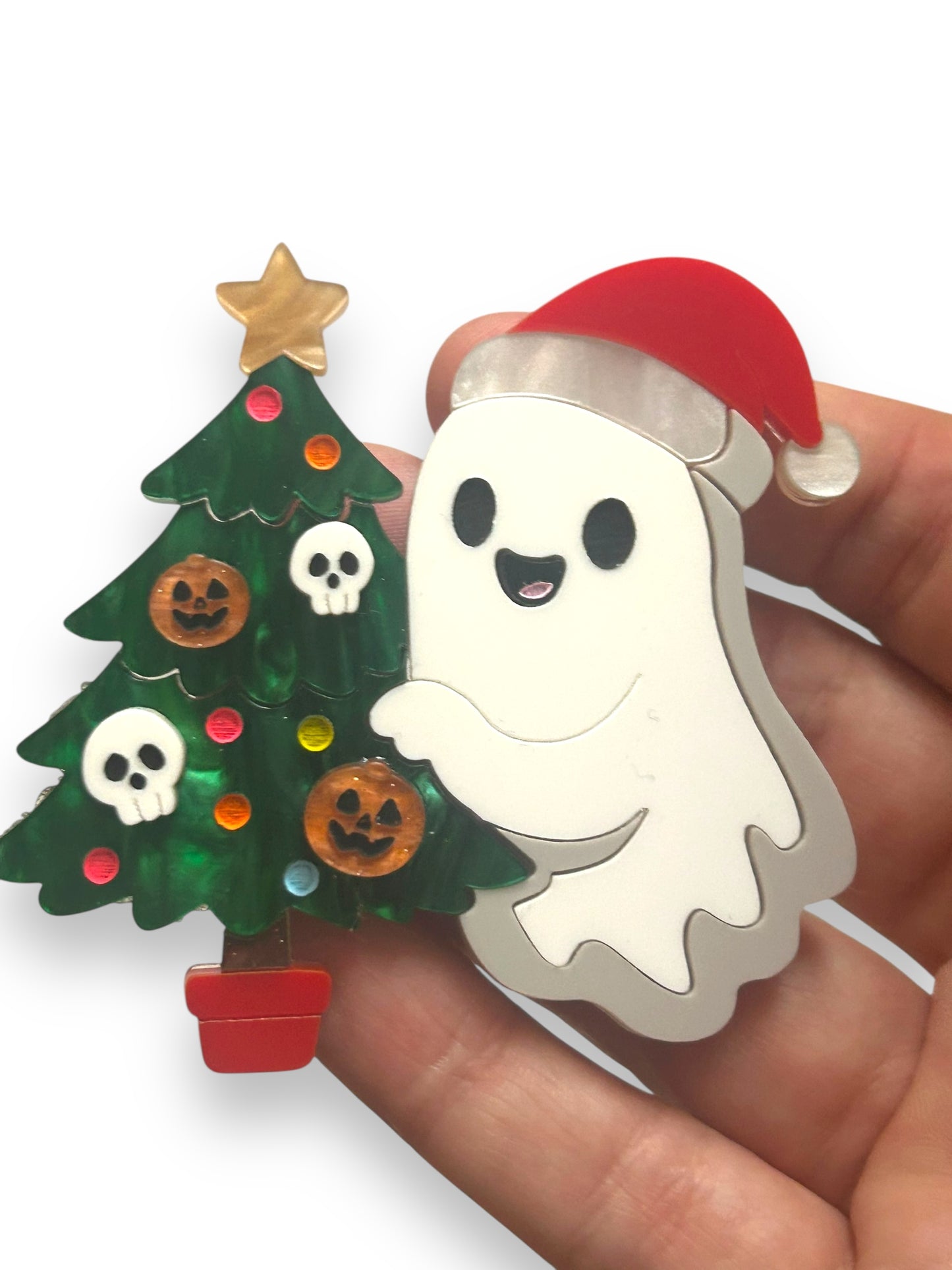 Spooky Christmas  - Spilla Fantasma con Albero di Natale