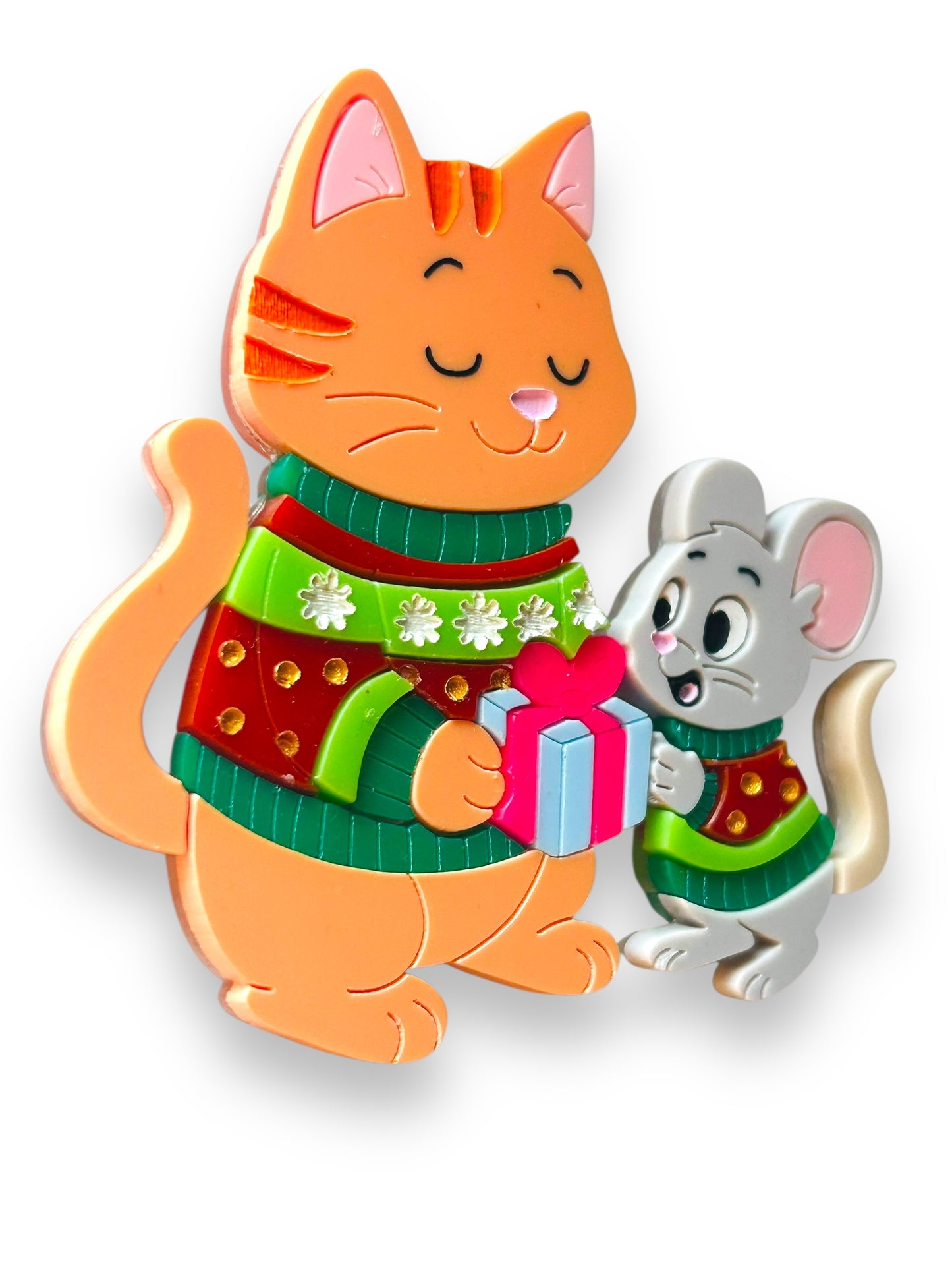 Meowy Christmas - Spilla Gatto con Topolino e Regali