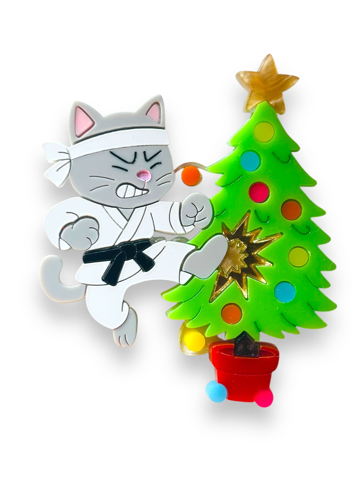 Meowy Christmas - Spilla Gatto Karateka e Albero di Natale