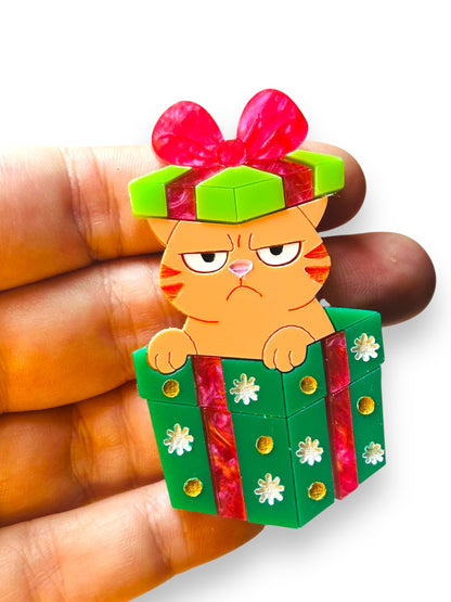 Meowy Christmas - Spilla Gatto dentro Scatola Regalo