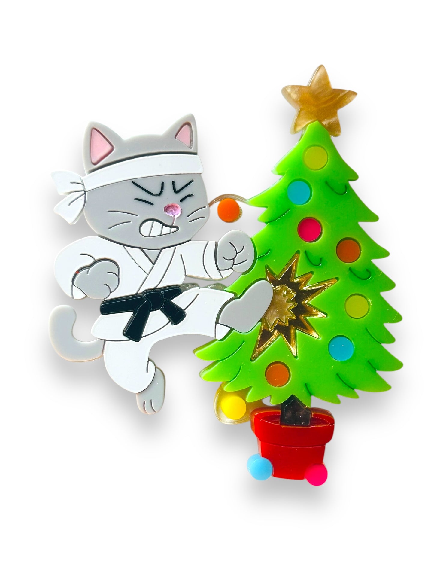 Meowy Christmas - Spilla Gatto Karateka e Albero di Natale