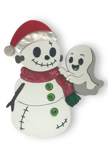 Spooky Christmas  - Spilla Fantasma con Pupazzo di Neve