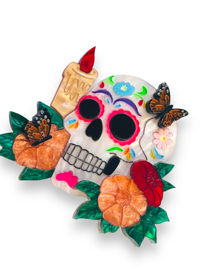Mexico Lindo Y Querido - Spilla Sugar Skull con Candele e Farfalle
