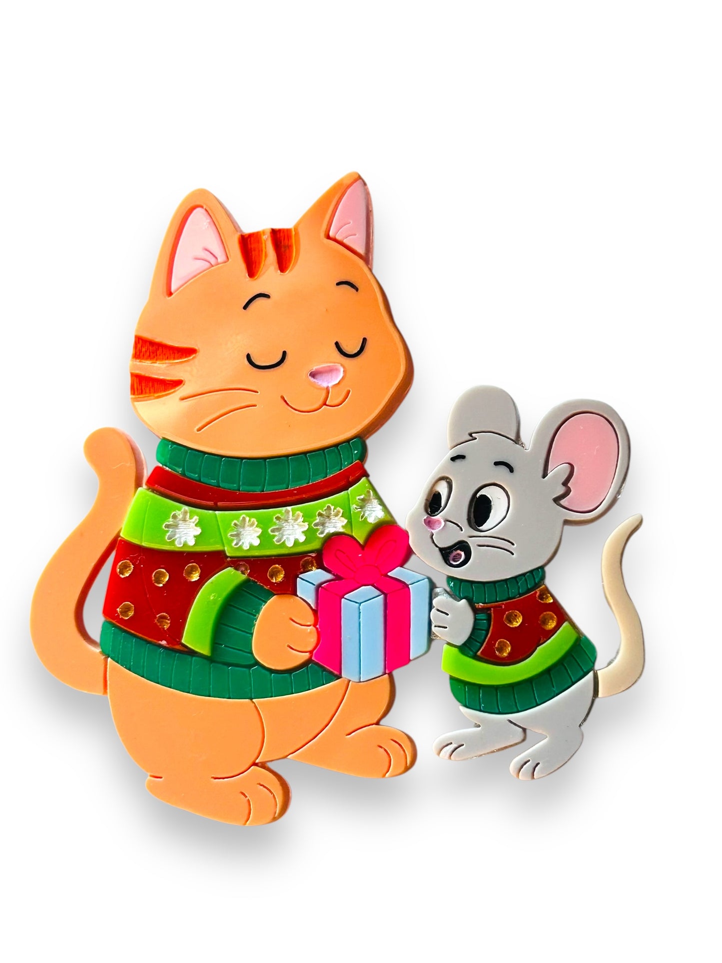 Meowy Christmas - Spilla Gatto con Topolino e Regali