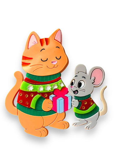 Meowy Christmas - Spilla Gatto con Topolino e Regali