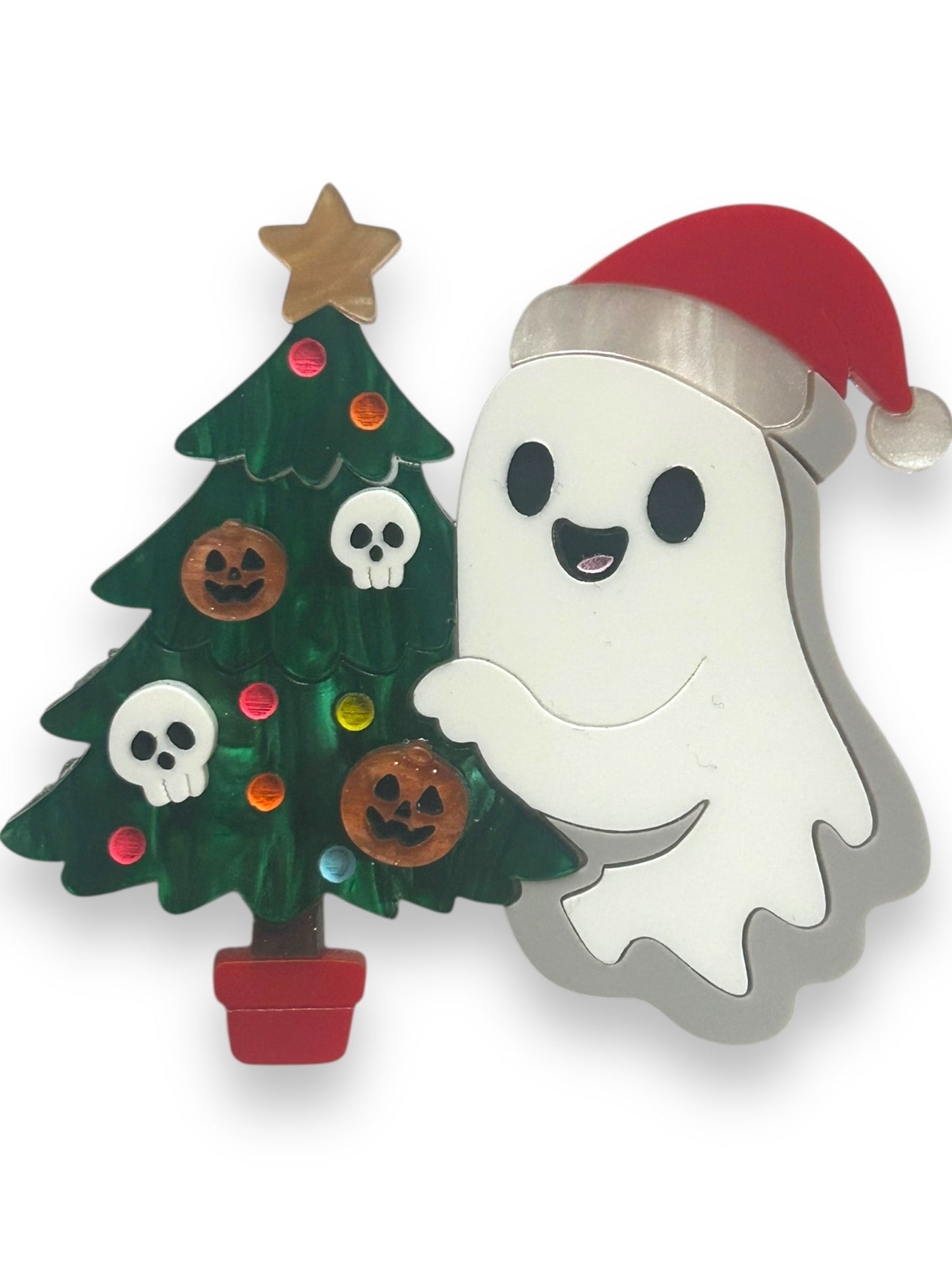 Spooky Christmas  - Spilla Fantasma con Albero di Natale