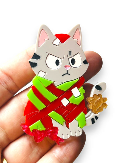 Meowy Christmas - Spilla Gatto Impacchettato
