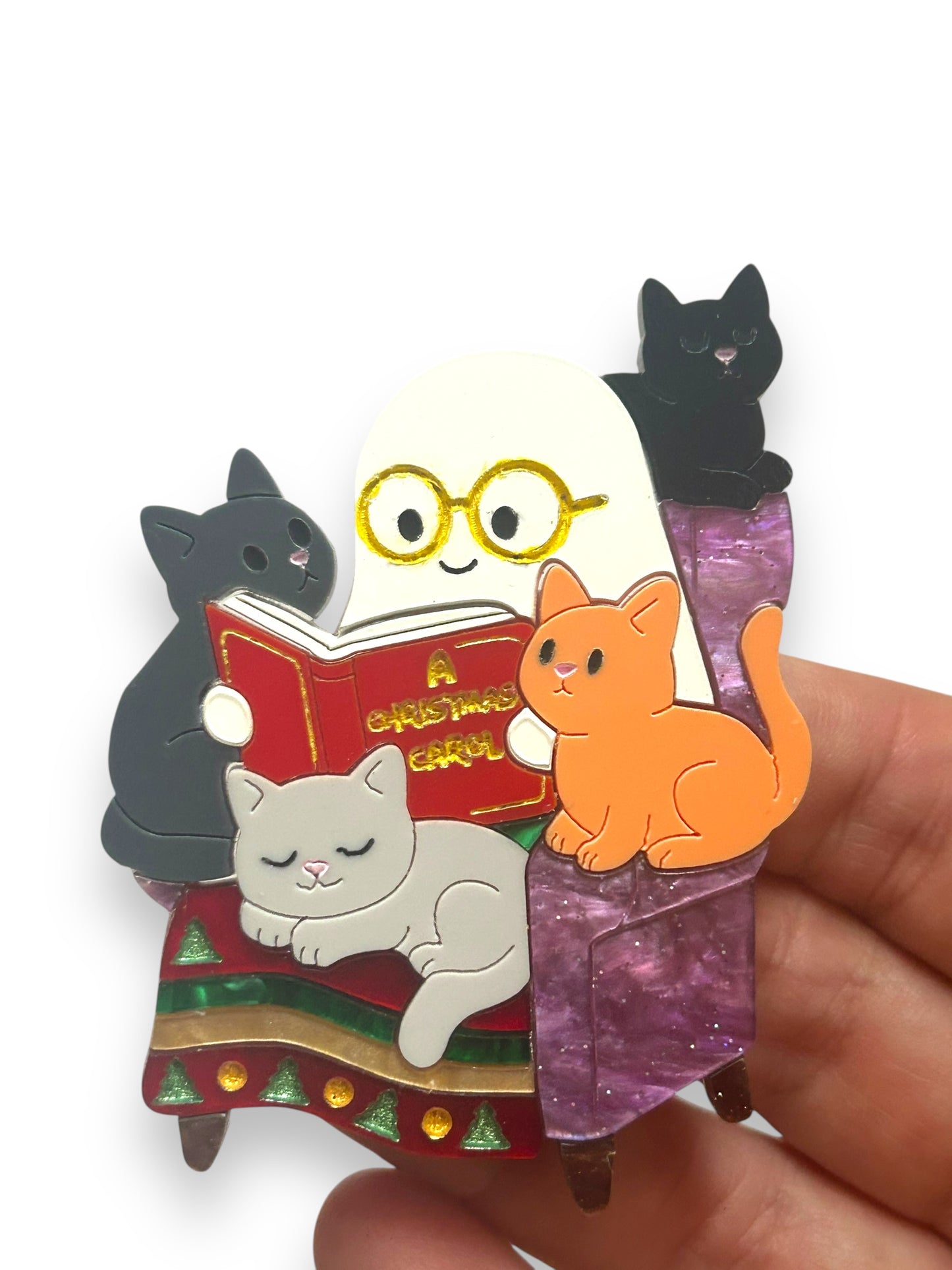 Spooky Christmas  - Spilla Fantasma con Libro e Gattini