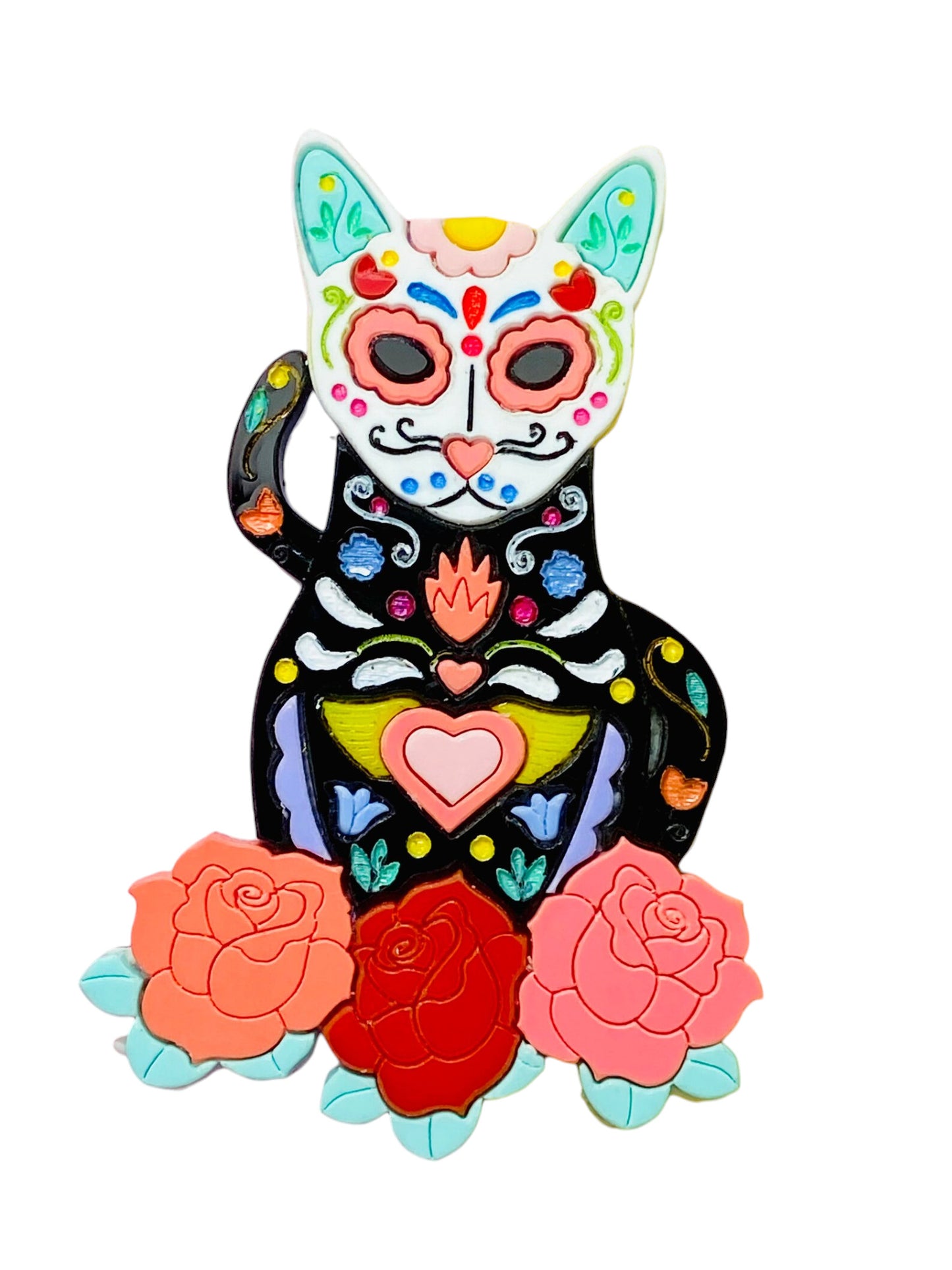 Dia De Los Muertos - Gatto Calavera con Fiori