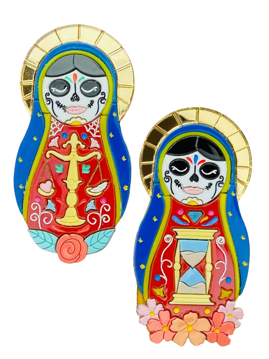 Dia De Los Muertos - Russian Doll Sante Muerte con Bilancia/Clessidra
