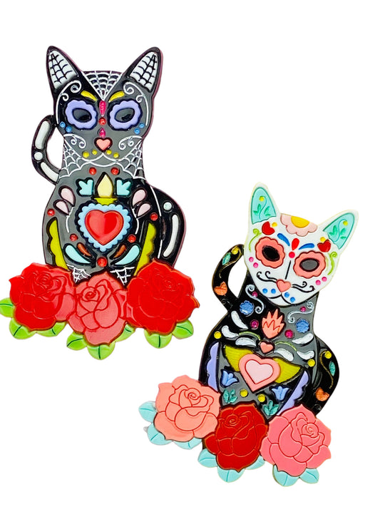 Dia De Los Muertos - Gatto Calavera con Fiori